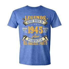 80th Birthday Shirt for Men, Legends were Born in 1945, Vintage T Shirt 80 Years Old Grandpa Shirt Blue Heather Medium