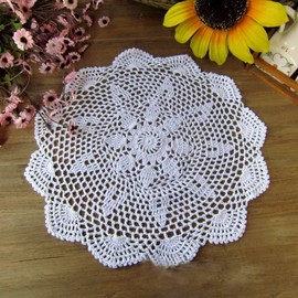 Lelefly Cotton Handmade Crochet lace Table Runners Round Tablecloth Doilies Doily Table Dresser Scarf Décor,15 inch,White