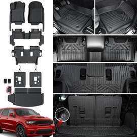 JOULARISE Floor Mats Cargo Mat Backrest Mats for 2016-2024 2025 Dodge Durango 6 Seats Accessories, All Weather TPE Cargo Liner Trunk Mat Seat Back Cover GT RT CITADEL SRT 392 HELLCAT(Full Set 6 Seats)