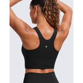 CRZ YOGA Butterluxe Women's Racerback Sports Bra Padded Without Underwire Crop Tops Longline Yoga Tank Top Fitness Sports Bra, black