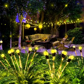 Magsumbul Solar Garden Lights, Upgraded Solar Lights Outdoor Waterproof, 4-Pack Solar Swaying Light-Sway by Wind, 32 LED Firefly Lights Solar Outdoor for Yard Patio Pathway Decoration (Warm White)
