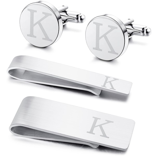 Drperfect 4 PCS Initial Cufflinks and Tie Clips for Men