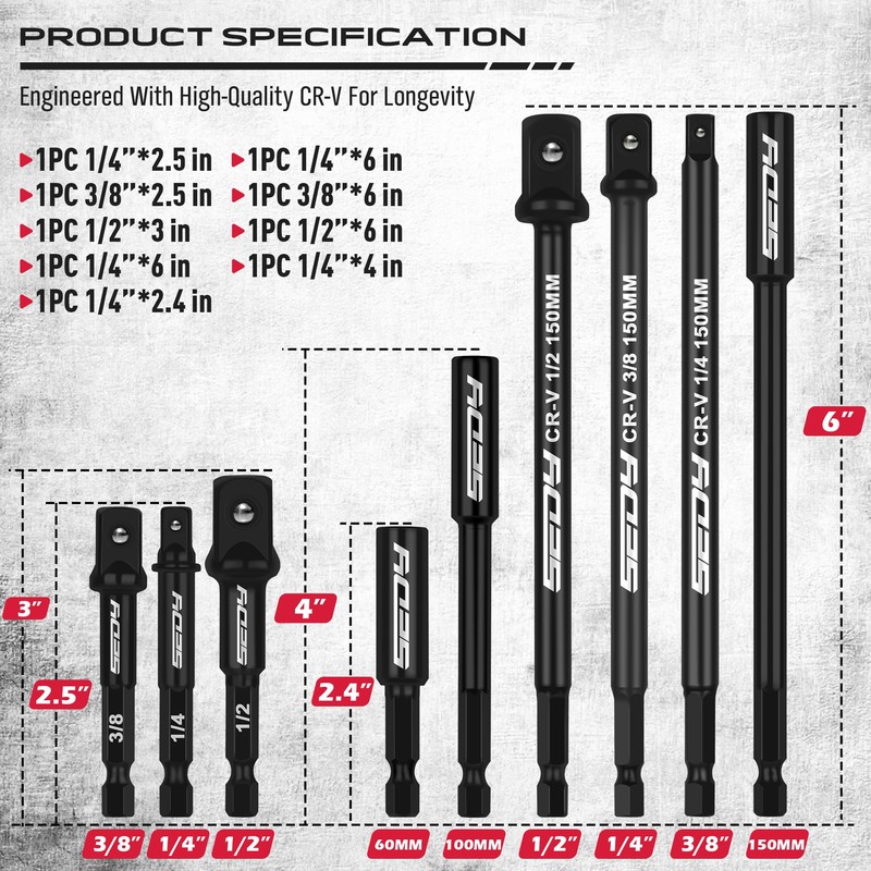 9-Piece Impact Socket Adapter Set, 1/4" 3/8" 1/2" Driver Socket