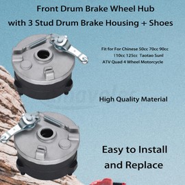 Amavoler Front Drum Brake Wheel Hub with 3 Stud Drum Brake Housing + Shoes (Left & Right) Aftermarket Parts Fit for 50cc 70cc 90cc 110cc 125cc Taotao Sunl ATV Quad 4 Wheel Motorcycle.