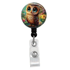 Lovely Owl Retractable ID Card Badge Holder with Alligator Clip, Name Nurse Decorative Badge Reel Clip on Card Holders