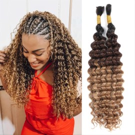 DSEKCAIN Ombre Double Drawn Bulk Human Hair for Braiding No Weft Only Hair for Micro Braids Crochet Hair for Bohemian Box Braids 100 Grams (2 of 50g) 20 inch Deep Wave T1B/4/27