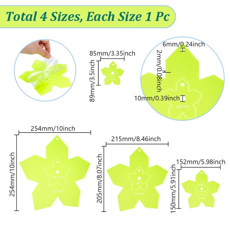 UNICRAFTALE 8Pcs 4 Style Acrylic Quilting Template Flower Template Transparent