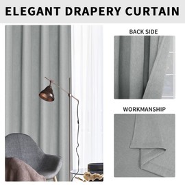 Easy-Going Linen Look Blackout Curtain 100x84 Inch Extra Wide Patio Sliding Door Curtain Solid Thermal Insulated Room Curtain for Bedroom, Living Room (1 Panel, Light Gray)