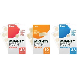 Hero Parches para Acné Invisible Día 36 pzas + Hero Mighty Patch Surface Brotes más Grandes 10 pzas + Mighty Patch Original Noche 48 pzas