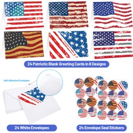 Treasure Cove Veterans Day Greeting Cards with Envelopes Patriotic Note Cards American Flag Election Campaign Supplies to Encourage Voting 24Pack