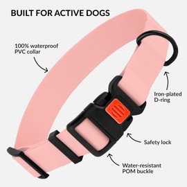 CollarDirect Waterproof Dog Collar - Silicone, Plastic Collar, Odor-Resistant, Easy to Clean, for Large, Medium, Small Dogs - Adjustable Collar with Breakaway Buckle (Neck Fit 12"-16", Baby Pink)