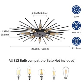 Yunnix Semi Flush Mount Ceiling Ligths 8 Lights Satellite Lights Metal Ceiling Light Gold Modern Ceiling Light Dining Room Light Fixture for Kitchen Bedroom Hallway Living Room Black and Gold