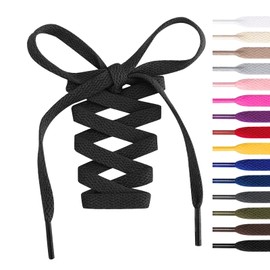 Handshop 2Pair Flat Shoelaces 5/16" - Shoe Laces Replacements For Sneakers and Athletic Shoes Boots Black 114cm