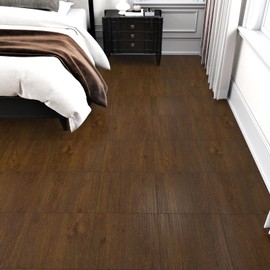 HotDecor Self Adhesive Waterproof Flooring Wood Planks for Bathroom 12 x 12 inch Brown Wood Look Peel and Stick Floor Tile DIY Flooring for Kitchen Dining Room Bedroom 4-Pack Tiles