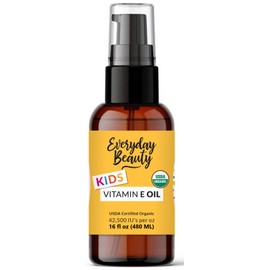 Kids Vitamin E Oil - Bulk 16 fl oz - USDA Organic Certified 100% All Natural Plant Based, Lightweight & Unscented Gentle Blend For Sensitive Skin - 16 Fl Oz With Pump Top - For Face, Skin & All Over