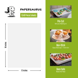 Papersaurus - 12" x 16" White Parchment Paper for Bakers (450 pcs) - Non-Stick Precut Sheets - Food Grade - Oven Safe Sheet Pan Liner - Great for Baking, Air Frying, and Cooking