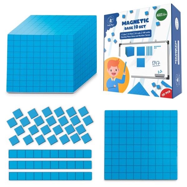 131 PCS Jumbo Magnetic Base Ten Blocks - Place Value Blocks - Math Manipulatives for Elementary Classroom, Number Blocks, Math Counters for Kids, Counting Cubes, Base 10 for 1st 2nd 3rd Grade