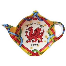 Welsh Dragon Teabag Holder Irish Tea Bag Coaster Wales Teapot Shaped Resting Caddy Saucer St. Davids Day Gift Made of New Bone China H8.5cm W11.5cm Diameter 4"/10cm