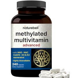 Multivitamínico metilado para hombres y mujeres, 240 cápsulas | Fórmula 27 en 1 con complejo de vitaminas B, C, D3, K2, NAD, NAC, CoQ10, resveratrol, 