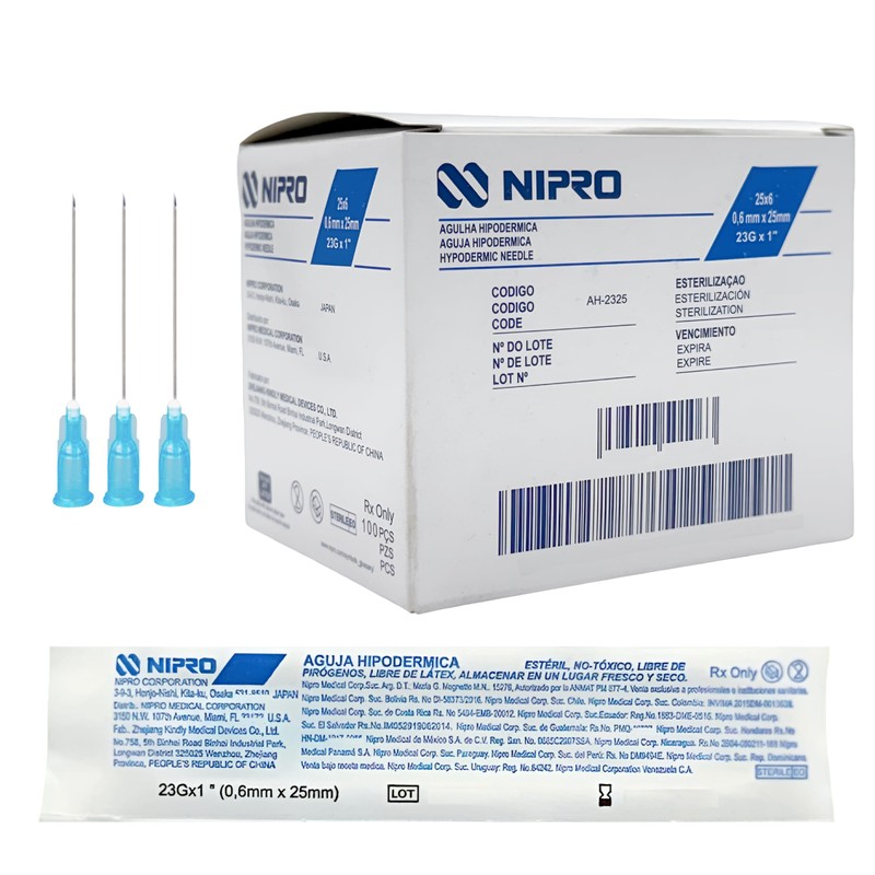 Nipro Agujas Hipodérmicas Estériles 23G x 25 mm, Punta Tribiselada,