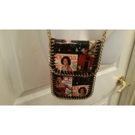 Fashion Designer Michelle Obama Magazine Print Cell Phone Holder Shoulder Bag Crossbody New Multi