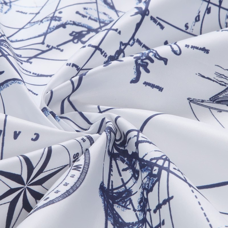 MVSUTA Aviation Blue Polyester Shower Curtain,Printed White Vacation Ocean Waterproof