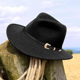 RainFlowwer Western Hat Band for Women, Cowboy Hat Band for Men, Leather Hat Band with Gold Buckle for Fedora Panama Hat (LB-Black)