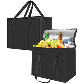 Esilihom 2 Pack Food Delivery Bag, 35L Large Insulated Thermal Bag for Hot & Cold Food, Reusable Grocery Tote with Zipper, Pizza Delivery/Picnic/Camping/Men/Women