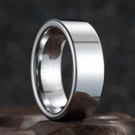 SOXEMAN Men's and women's wedding rings, universal tungsten carbide jewelry for couples, men's rings, 8mm wide flat polished simple and luxurious design (Silvery, 11)