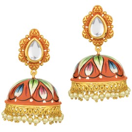 Aheli Elegant Enamel Jhumki Ethnic Wedding Wear Floral Printed Drop Dangle Earrings Indo Western Fashion Jewelry Gift for Women
