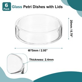 PATIKIL 75mm High Borosilicate Glass Petri Dishes with Lids, 6 Pack Petri Plates with 20 Pack Inoculation Loop for Lab Science Experiment, Clear