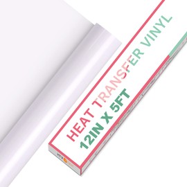 HTVRONT HTV Vinyl Rolls Heat Transfer Vinyl - 12" x 5ft White HTV Vinyl for Shirts, Iron on Vinyl for All Cutter Machine - Easy to Cut & Weed for Heat Vinyl Design (White)