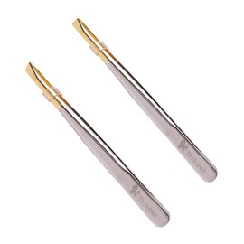 Ipetboom 1set Electroplated Stainless Steel Eyebrow Tweezers with Flat Mouth Oblique Mouth for Precise Makeup Application Lightweight Travel Friendly Beauty Tools 2pcs