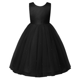 JerrisApparel Flower Girls Dress Wedding Satin Dresses Princess Birthday Party Prom Ball Gown (7T, Black)