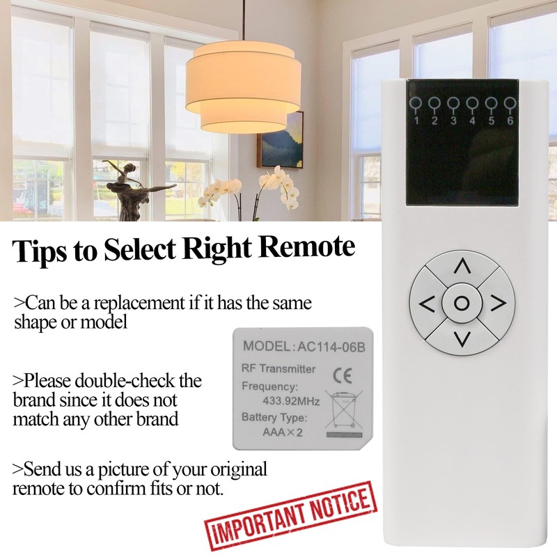 AC114-06 Remote Control (RF 433.92MHz) 6 Channel Wireless Blinds Controller