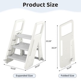 CuFun Toddler Step Stool for Bathroom Sink Kitchen Counter,Adjustable 2 or 3 Step Foldable Plastic Kids Step Stool with Non-Slip Pads Handles Potty Training Bathroom Kitchen Helper Safe for Baby Child