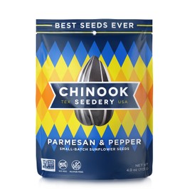 Chinook Seedery Roasted Jumbo Sunflower Seeds - Keto Snacks - Best For Snack Packs - Gluten Free, Non GMO Snack Food Gifts - 4 ounce (Pack of 12) - Parmesan & Pepper Flavor