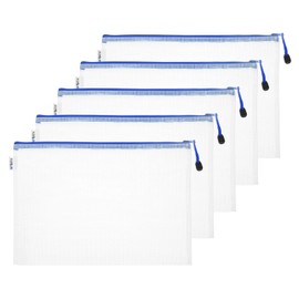 M&G Mesh Zipper Pouch Bag 13.4"x9.6", 5pcs Waterproof File Bag A4 Letter Size Document Organizing Storage for Office Supply Puzzle Cosmetic Travel, Blue