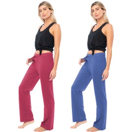 Sexy Basics Women's 2 Pack Ultra Soft French Terry Cotton Drawstring Yoga Lounge Long Pants (2 Pack -Denim Blue/Pink, Medium)