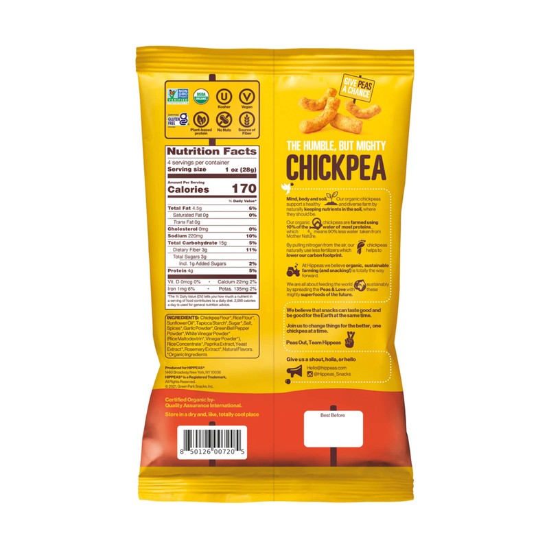 Hippeas Chickpea Puffs, Sriracha Sunshine, 4 Ounce (Pack of 1),