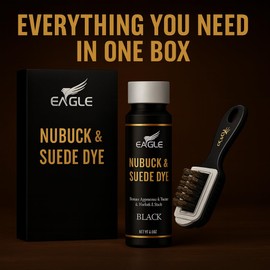 Eagle Nubuck & Suede Dye Black with Applicator & 3-Way Suede Brush - Suede Color Restorer for Shoes, Boots, Jackets, Purses & More - Black Suede Dye & Conditioner