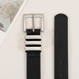 XZQTIVE Plus Size Women's Leather Belts for Jeans Pants Dress Fashion Ladies Waist Belt with Square Gold Buckle, F-black(silver Buckle), Large: fits waist from 37"-42"