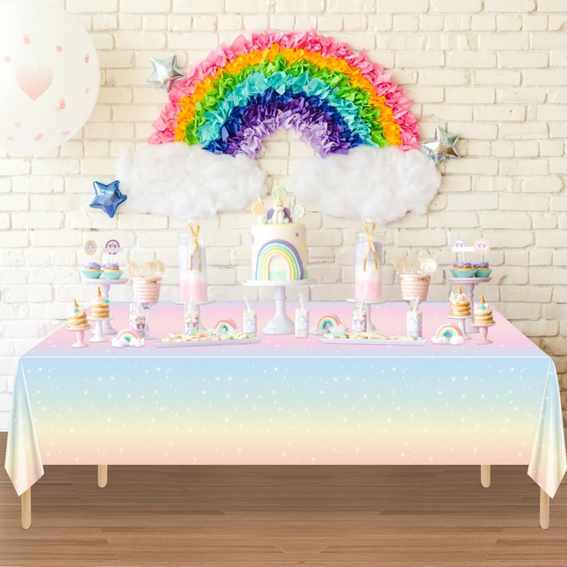 QUERICKY 4 Pack Pastel Rainbow Tablecloths, 220x130cm Rectangle Pastel Rainbow