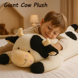 Easfan 36’’ Lying Cow Stuffed Animal Large Hugging Cow Plush Pillow Toy Soft Cute Cattle Doll Home Decoration Christmas Birthday Gifts for Kids Adults Boys Girls