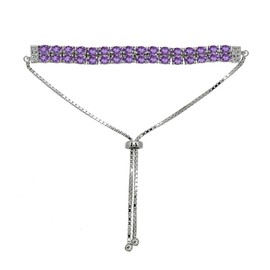 B. BRILLIANT Sterling Silver African Amethyst Oval-Cut Two Row Adjustable Tennis Bracelet