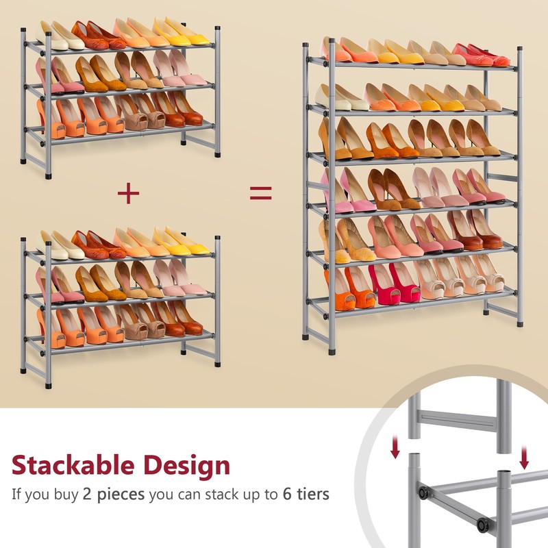 Tajsoon Expandable Shoe Rack for Closet 3 Tier, 28“-41“Adjustable &