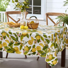 Newbridge Zesty Lemons Vinyl Flannel Backed Tablecloth, Lemon Vine Indoor/Outdoor Waterproof Tablecloth, Picnic, Barbeque, Patio and Kitchen Dining, 52 Inch x 70 Inch Oblong/Rectangle