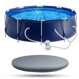 Round Framed Swimming Pool 10' X 30" Above Ground Pool Sturdy Steel Frame Pool Set with 530GPH Filter Pump and Secure Pool Cover for Family Backyard