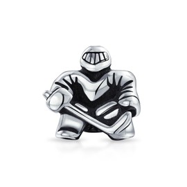 Ice Goalie Sports Team Hockey Player Charm Bead For Women Teen Oxidized .925 Sterling Silver Fits European Bracelet