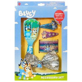 LUV HER Girls' 15-Piece Hair Accessories Set – Bluey-Themed Brush, Bow, PVC Snap Clips & Lurex Elastics – Fun & Practical Hair Set for Kids Ages 3+